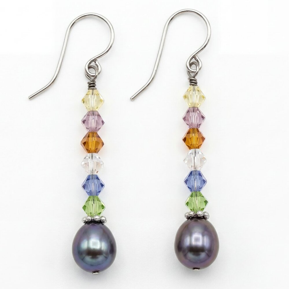 Swarovski Crystal & Blue Pearl 925 Sterling Drop Earrings - Picture 5 of 17